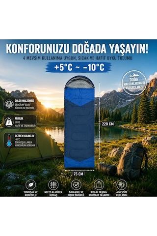 4 Mevsim Uyku Tulumu +5 C -10 C Kamp Uyku Tulumu Nefes Alabilen Kumaş Lacivert