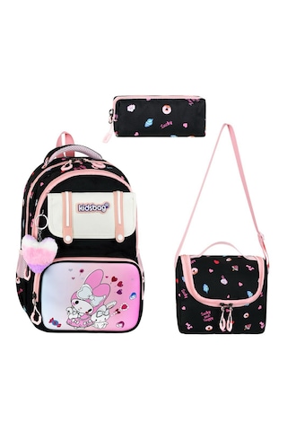 My Melody Baskılı Ortopedik Su Geçirmez Okul Çantası Termal Beslenme Ve Kalemlik Seti Siyah