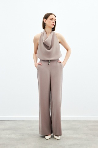 Sateen Örgü Kemerli Pantolon - Vizon-136167 Vizon