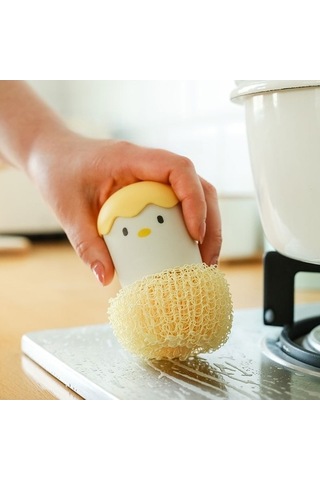 Dancemonkey Mutfak Temizleme Fırçası, Yaratıcı Tavuk Tasarımı, Ayrılabilir Sap, Sarı
