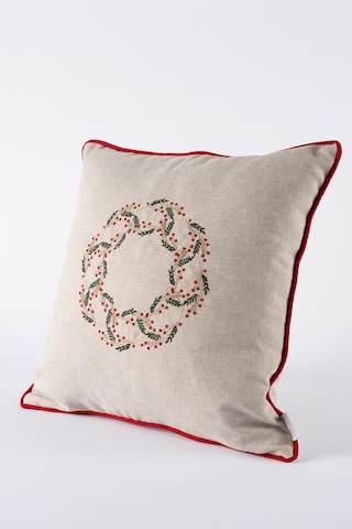 Xmas Bej Nakşlı Biyeli Kırlent Kılıfı 45x45 2550 Bej