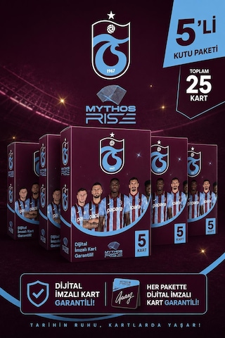 Mythos Rise Trabzonspor Futbolcu Kartları 5'li Kutu Paketi 25 Kart Dijital İmzalı Kart Garantili