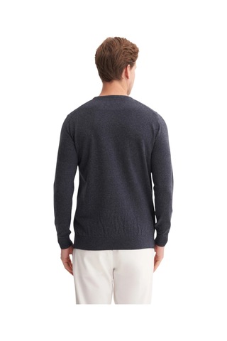 Cazador Soft Touch Slim Fit Basic Çizgi Baskılı Bisiklet Yaka Kazak Lacivert