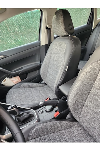 Volkswagen Taigo Uyumlu Araca Özel Deri Oto Koltuk Kılıfı 1585566 Siyah-Gri