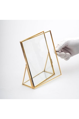 20x15cm Pirinç Gold Kapaklı Cam Masaüstü Fotoğraf Çerçevesi