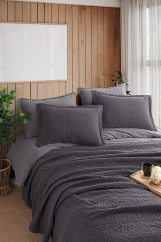 İyi Geceler İstanbul Zen Stone Antrasit Çift Kişilik %100 Pamuk Yatak Örtüsü Seti Antrasit