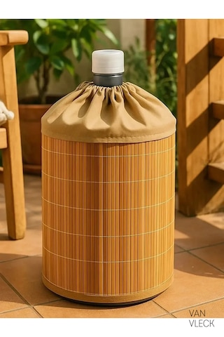 Bambu Damacana Kılıfı Kumaş Korumalı, İpli 19 Lt Su Damacanası Örtüsü Kahverengi