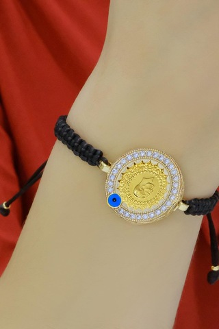 Ipli Çerçeveli Çeyrekli Bileklik Sarı Altın