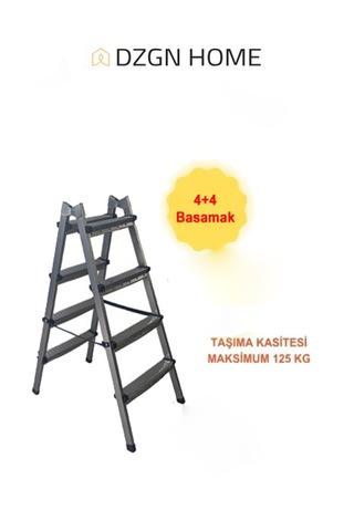 Dayanıklı 4+4 Özel Tasarım Hafif, Kaymaz, Metal Basamaklı Katlanır Merdiven Siyah