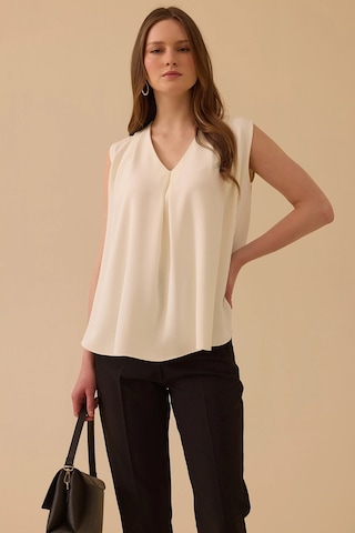 Seçil Kadın V Yaka Kolsuz Bluz 0008 Ekru Ekru