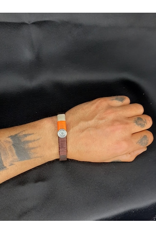 Mryart Unisex Suni Deri İpli Metal Detaylı El Yapımı Bileklik Unisex Çok Renkli