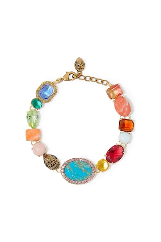 Mixed Gem Bileklik, Renkli Taşlı Ve Altın Zincirli Çok Renkli