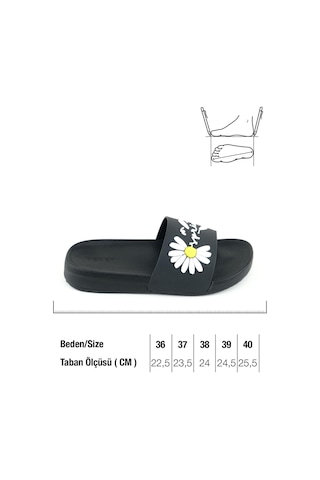 Kadın Yazlık Papatya Tasarım Pu Rahat Taban Ev Banyo Havuz Plaj Terlik Siyah