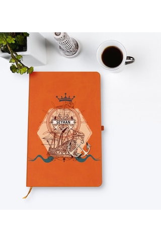 Kişiye Özel Gemi Tasarımlı Turuncu Termo Deri Defter Model 4