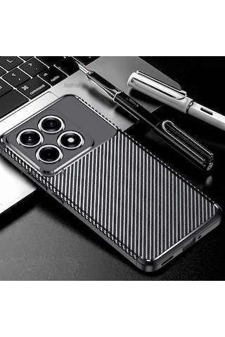 Xiaomi Mi 14t Pro Kılıf Kamera Çıkıntılı Karbon Desenli Silikon