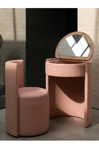 Elegance Aynalı Makyaj Aynası Masası Ve Berjer Pembe