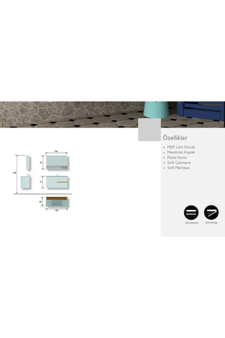 Evros Oslo 100 cm Banyo Dolabı Beyaz - Altın