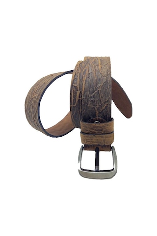 Hakiki Deri Erkek Ağaç Kabuğu Görünümlü Kot Kemeri 4,5 Cm Ağaç Kabuğu Kahverengi