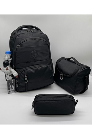 İlk Okul Çantası 3'lü Seti Unisex Çocuk İlkokul Çantası Gry-8010 Siyah Siyah
