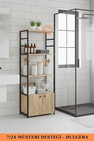 Metal Banyo Dolabı 2 Kapaklı 4 Raflı Çok Amaçlı Havlu Düzenleyici Banyo Dolabı Çok Amaçlı Raf Çam
