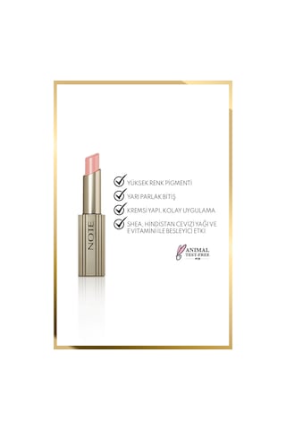 Note Aura Silk Lipstick 01 Cashmere Cloud Kremsi Yarı Parlak Ruj - Nude
