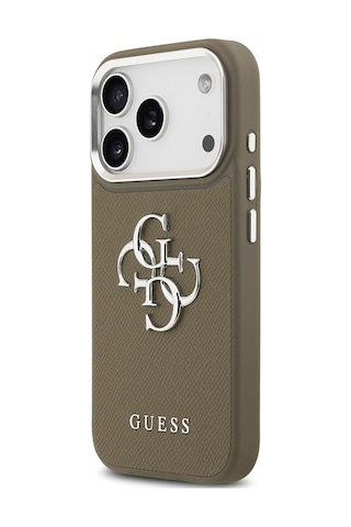 Apple Uyumlu iPhone 17 Pro Kılıf Guess Lisanslı Grained 4g Metal Büyük Logolu Kapak Kahverengi Kahverengi