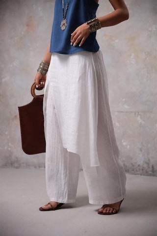 Bohem Stil İtalyan Ham Keten Pantolon Etek-8747 Beyaz