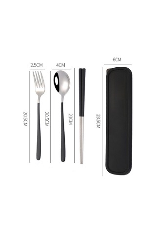 Sones 3 Adet / Set Taşınabilir Paslanmaz Çelik Sofra Takımı Yaratıcı Set Çubuk Kaşık Çatal Hediye, Renk: Siyah