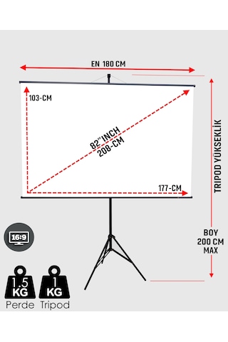 En180cm Boy105cm Projeksiyon Perdesi Tripodlu-ayaklı Taşınabilir