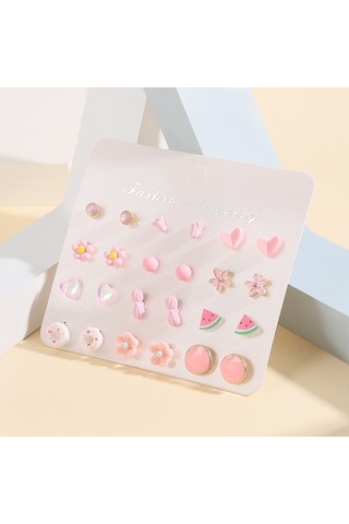 Chavin Çocuk Genç 12 Çift Mineli Figür Küpe Seti es96 Çok Renkli