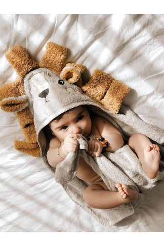 Cigit Aslan Figürlü Bebek Havlu 75x75 Cm Gri 75 x 75