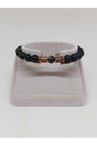 Golden Obsidyen & Oniks Taşı 8mm Unisex Tasarım Bileklik Hawaii M Çok Renkli