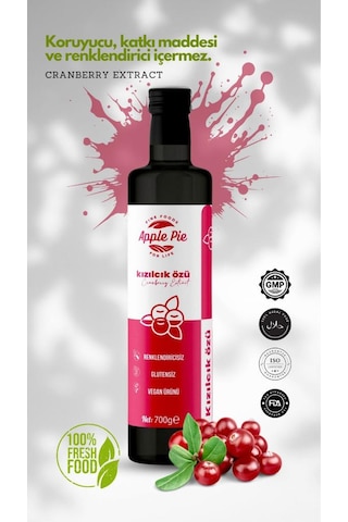 Applepiefoods Kızılcık Özü Doğal Koruyucusuz 700 Gr Analizli , Soğuk Sıkım , Cranberry Extract
