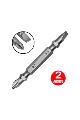 Cr-v Çeliği Yıldız Düz Çift Taraflı Bits Uç Ph2-sl5.5 Tornavida Uçlu Matkap Vidalama Ucu -2 Adet