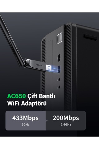 Ugreen Ac650 5ghz / 2.4ghz Dual Band Usb 2.0 Wi-fi Adaptör, 90339