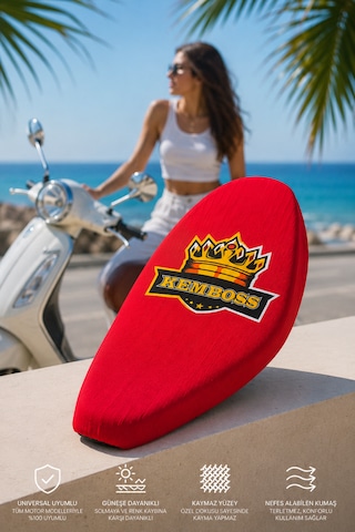 Universal Motor Sele Kılıfı Kırmızı Kaymaz Yüzeyli Scooter Ve Motosiklet Sele Koruyucu