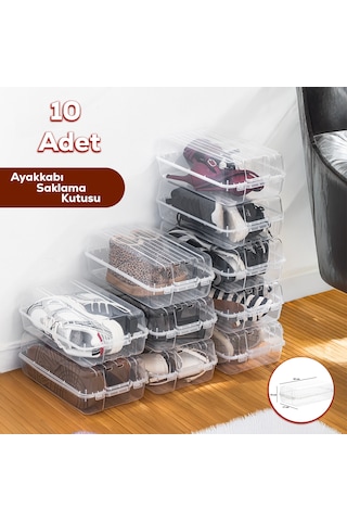Porsima 3197 10 Adet Kadın Ve Çocuk Ayakkabı Saklama Kutusu Şeffa