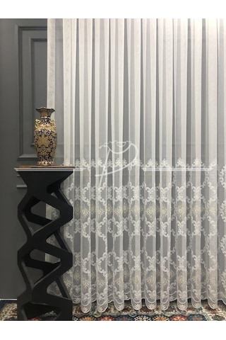 Tül Perde Taç Marka Etek Geniş Kurdale Nakış Işleme -26295 Çok Renkli