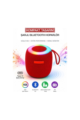 Rgb Işıklı Şarjlı Bluetooth Hoparlör - Type-c - Fm Radyo - Usb - Hafıza Kartı