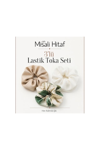 3'lü Lastik Toka Seti Kadın Saç Tokası Saç Lastiği Krem - Yeşil - Beyaz