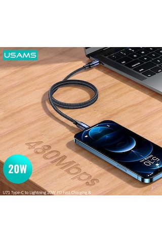 Usams Sj522 20 W Lightning Hızlı Şarj Pd 60w Örgü Kablo Siyah 2 M