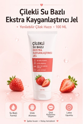 Çilek Aromalı Su Bazlı Ekstra Kayganlaştırıcı Jel 100 Ml Yenilebilir Çilek Hazzı Aromalı Jel