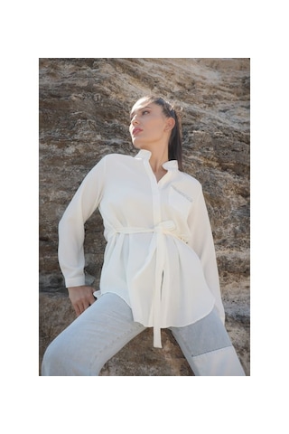 Charmwear Uzunkol Cepli Bluz Beyaz
