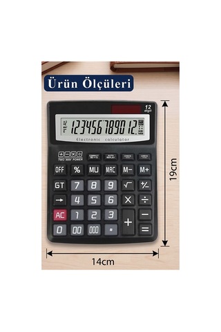 Hesap Makinesi Siyah 14x19cm 1 Adet Ticon Cc-6012 12 Haneli Hafızalı Orta Boy Ofis Büro Masaüstü Hesap Makinası