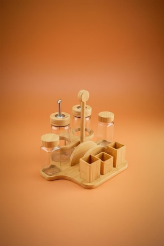 Bambum Mima - Peçetelik Ve Baharatlıklı 2'li Yağdanlık Küçük Ahşap