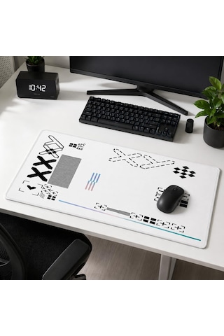 Grıd Xxl Mouse Pad 90x40 Cm, Büyük Masa Matı, 3 Mm Dikişli Kenar, Kaymaz Kauçuk Taban, Gaming Mousepad White Gr