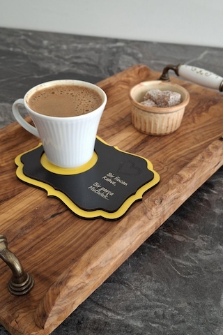 Erdizden 6 Parça Lazer Kesim Ahşap Fincan Ve Bardak Altlığı Siyah