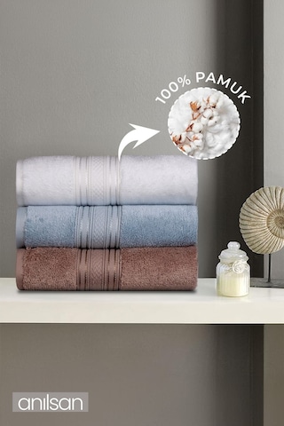 3'lü Süper Soft Bordürlü El Havlusu Seti - 50x90 Cm, 250 Gr, %100 Pamuk, Spa Ve Otel Havlusu Beyaz - Mavi