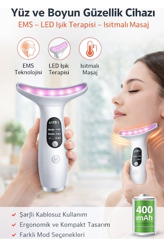 Ems Yüz Boyun Gerdirme Cihazı Isıtmalı Led Işık Terapi Masaj Aleti