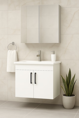 Dmz Home Concept Liventa 65 Cm Mdf Beyaz Banyo Dolabı Takımı Beyaz